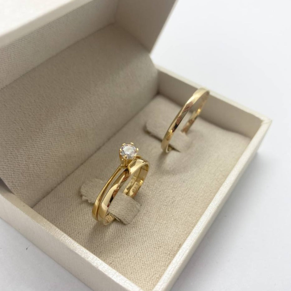 Par de Aliança Noivado/Casamento Ouro 750/18k - Everything 2mm Meia Cana Polida + Anel Brinde