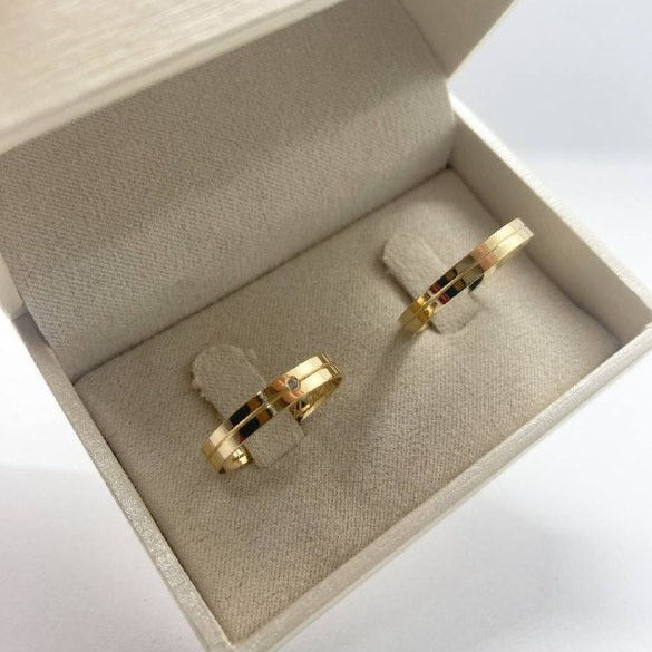 Par de Aliança Banhada - Damasco 3mm Reta Polida + Anel Brinde