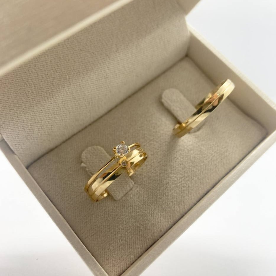 Par de Aliança Banhada - Soul Mate 3mm Meia Cana Polida + Anel Brinde