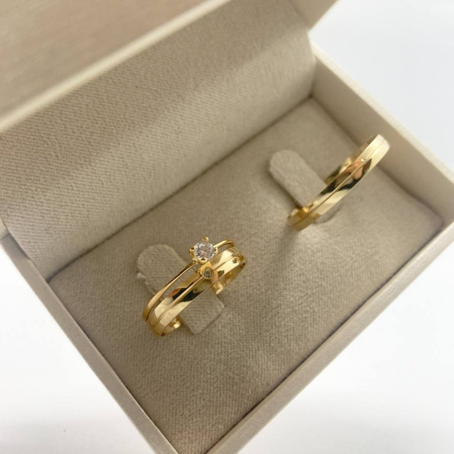 Par de Aliança Noivado/Casamento Ouro 750/18k - Soul Mate 3mm Meia Cana Polida + Anel Brinde