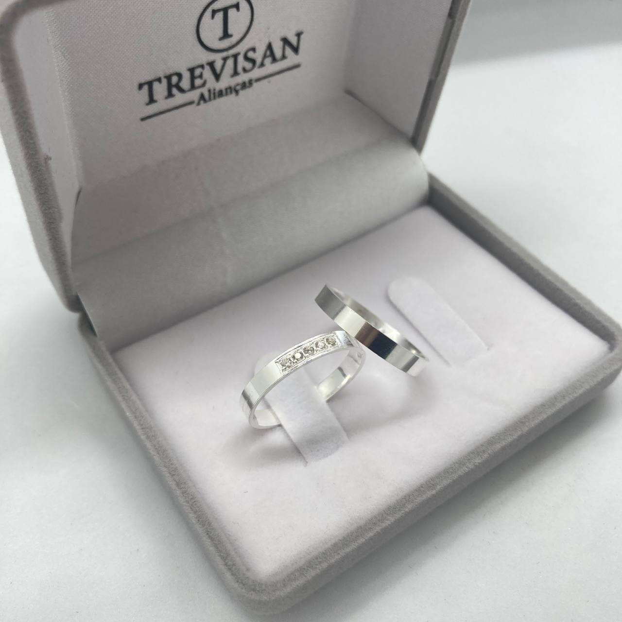 Par de Aliança Namoro em Prata 950 - Charm Reta 3mm Polida + Anel Brinde