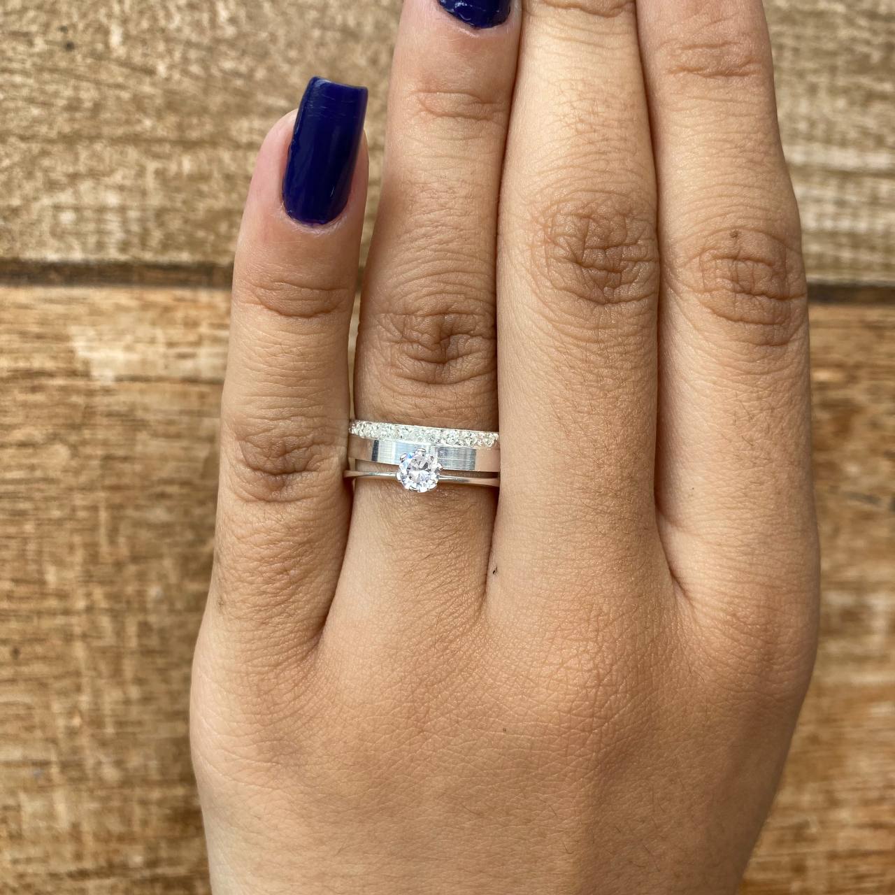 Par de Aliança Namoro em Prata 950 - Pretty Reta 4mm Polida + Anel Brinde