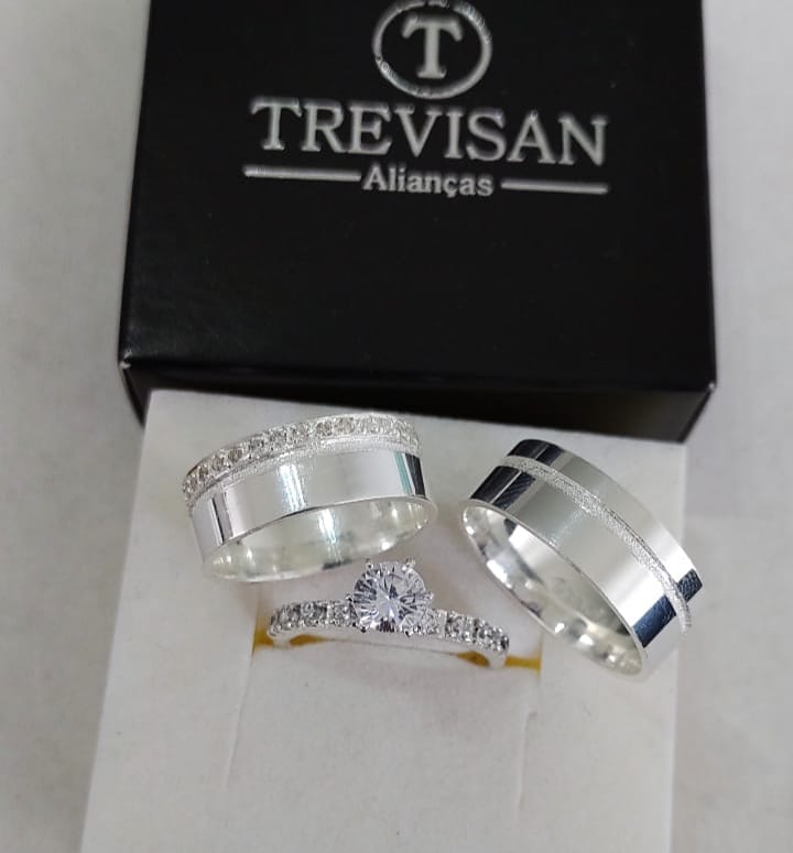 Par de Aliança Namoro em Prata 950 - Julieta 7mm Reta Polida + Anel Valentine