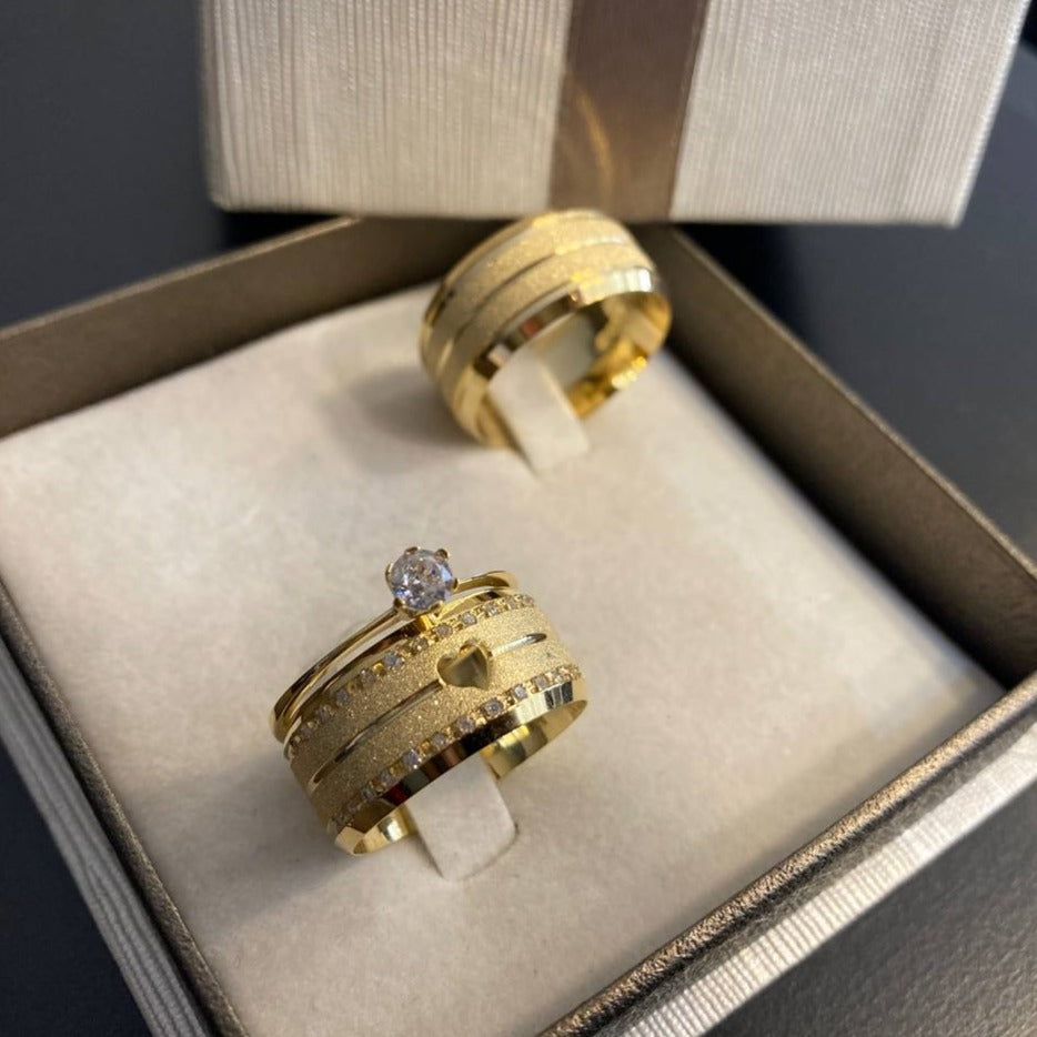 Par de Aliança Banhada - Catania 10mm Chanfrada Diamantada/Polida + Anel Brinde