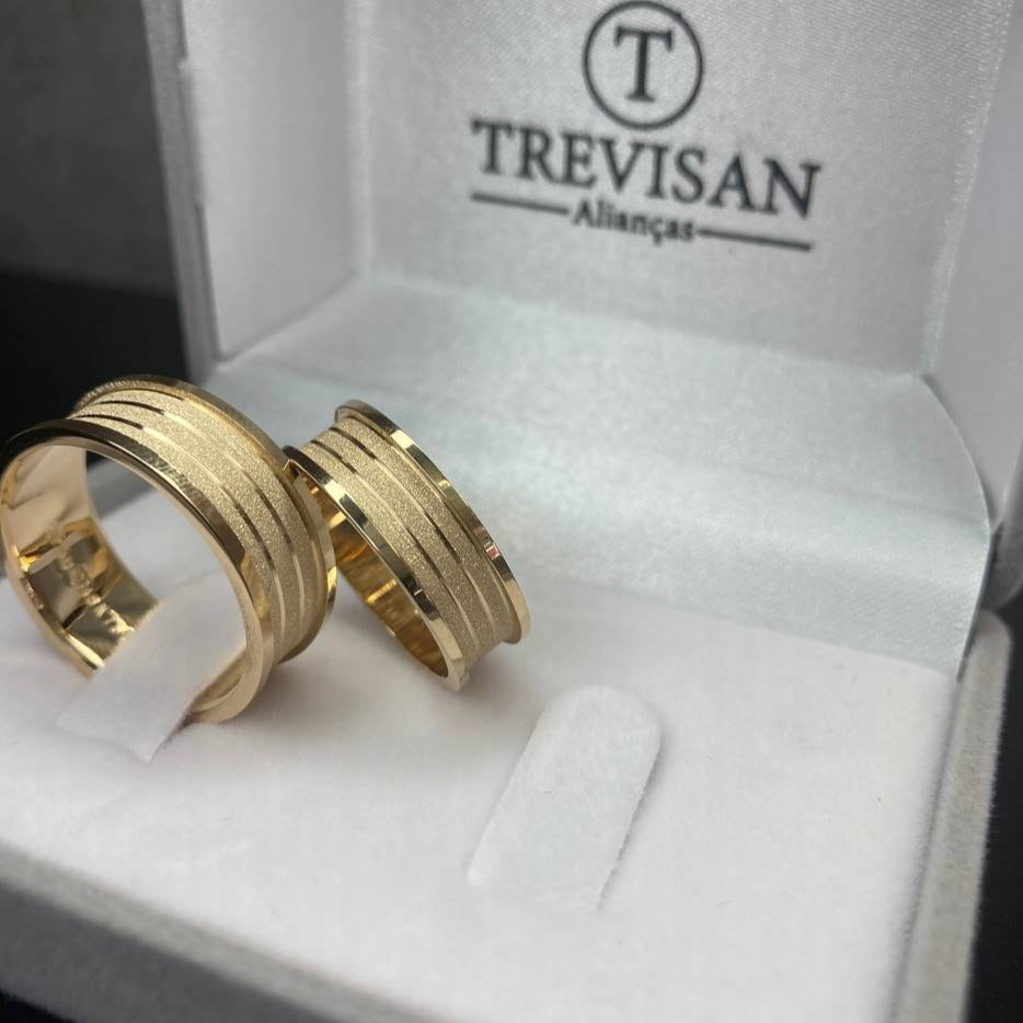 Par de Aliança Noivado/Casamento Ouro 750/18k- Infinite Love 6mm Reta Diamantada + Anel Brinde