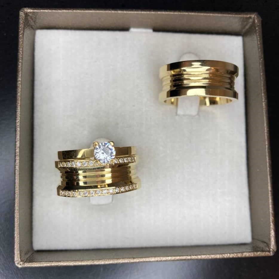 Par de Aliança Banhada - Amor Perfeito Banhada 10mm Reta Polida + Anel Brinde