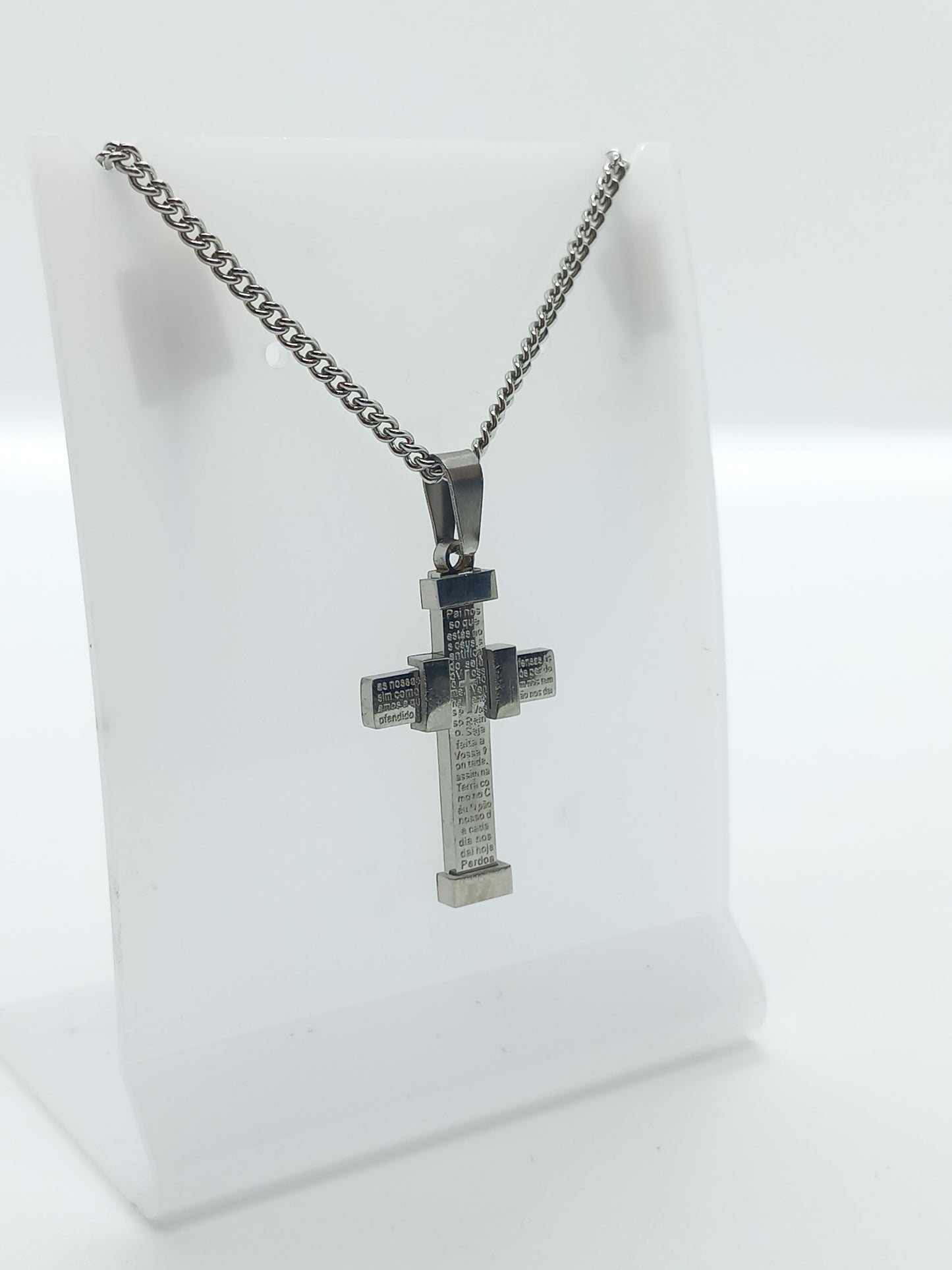 Colar Aço Premium Cruz Pai Nosso