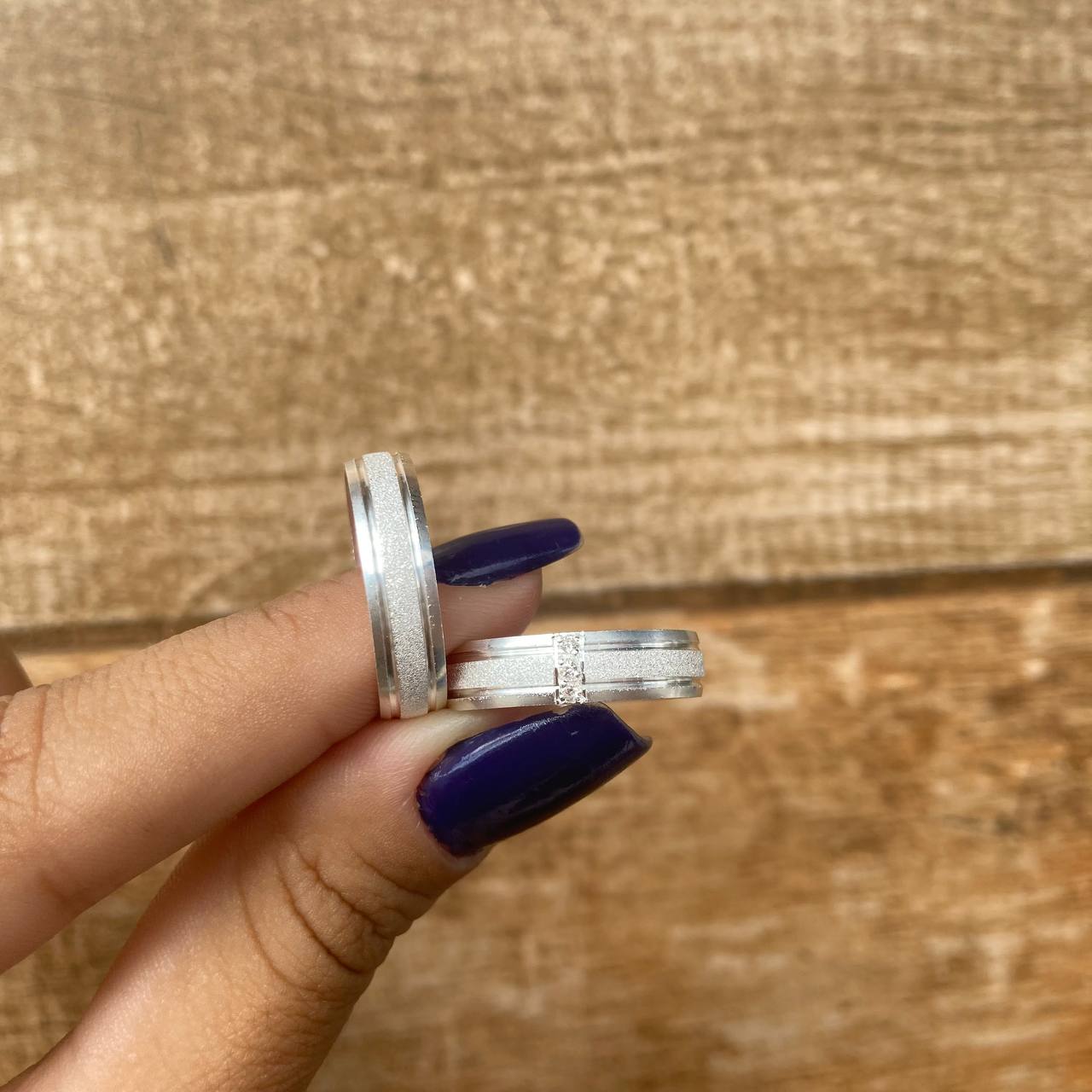 Par de Aliança Namoro em Prata 950 - Perola 6mm Abaulada Diamantada/Polida + Anel Brinde
