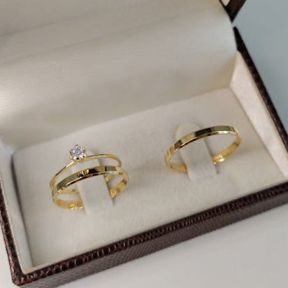 Par de Aliança Noivado/Casamento Ouro 750/18k - We Chanfrada 2mm Polida + Anel Brinde