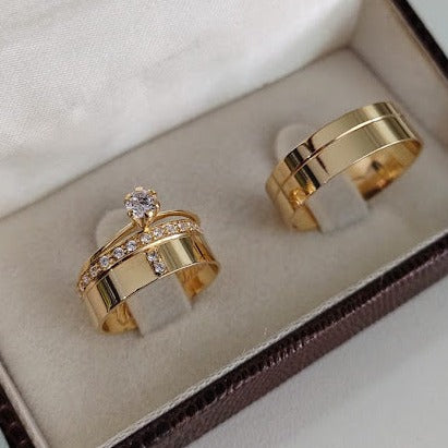 Par de Aliança Noivado/Casamento Ouro 750/18k - Infinity Reta 7mm Polida + Anel Brinde