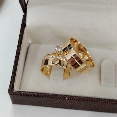 Par de Aliança Noivado/Casamento Ouro 750/18k - Infinity Reta 7mm Polida + Anel Brinde