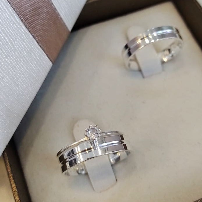 Par de Aliança Namoro em Prata 950 - Acácia 4mm Reta Polida + Anel Brinde