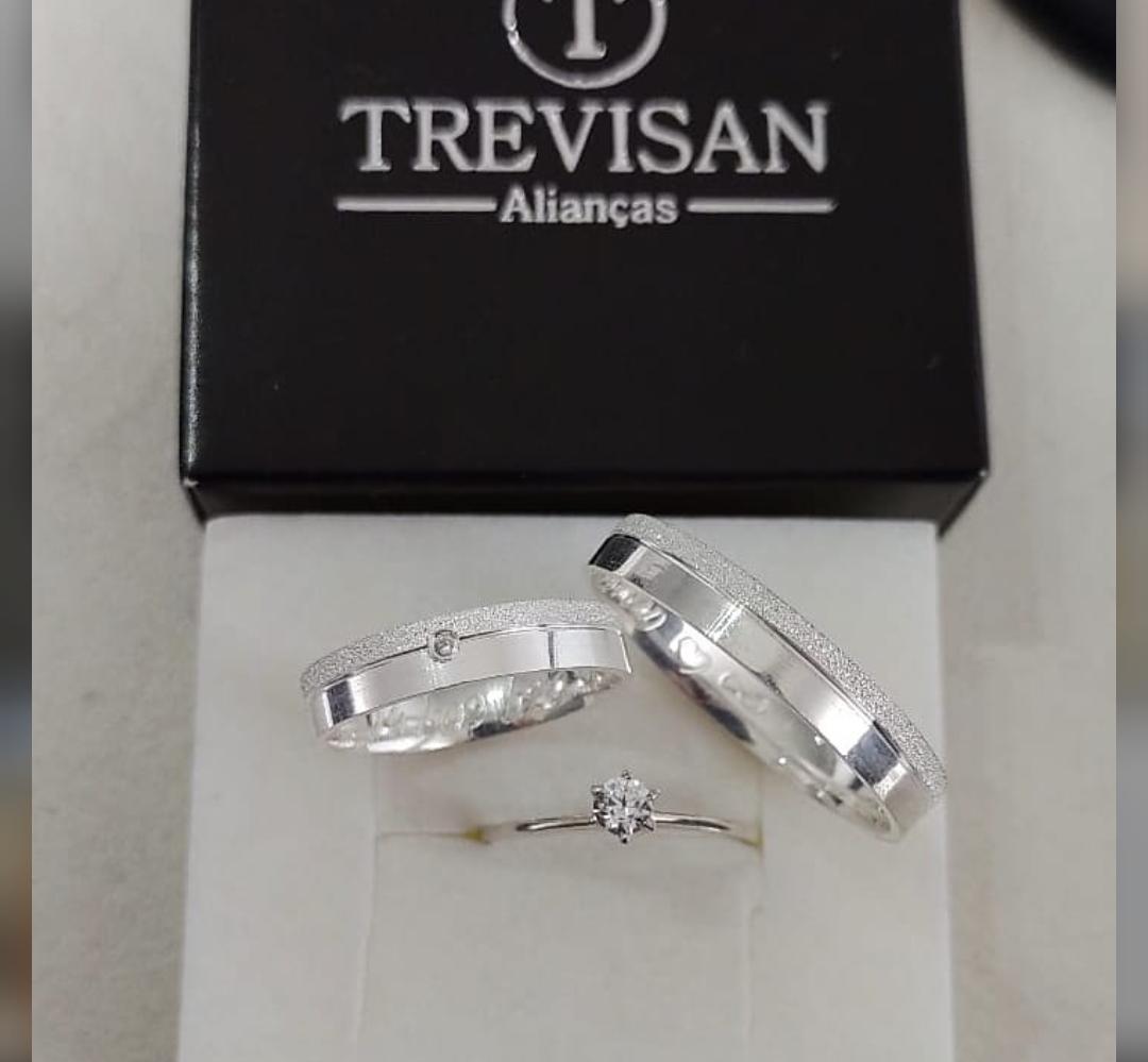 Par de Aliança Namoro em Prata 950 - Amarílis 4mm Reta Polida + Anel Brinde