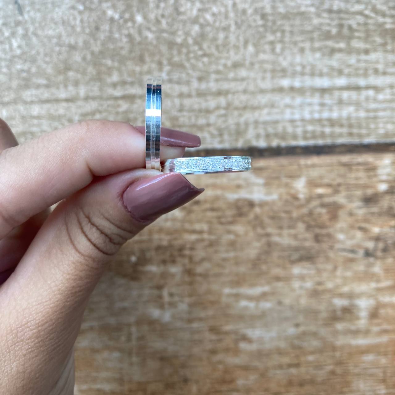 Par de Aliança Namoro em Prata 950 - Glamour Reta 3mm Polida + Anel Brinde