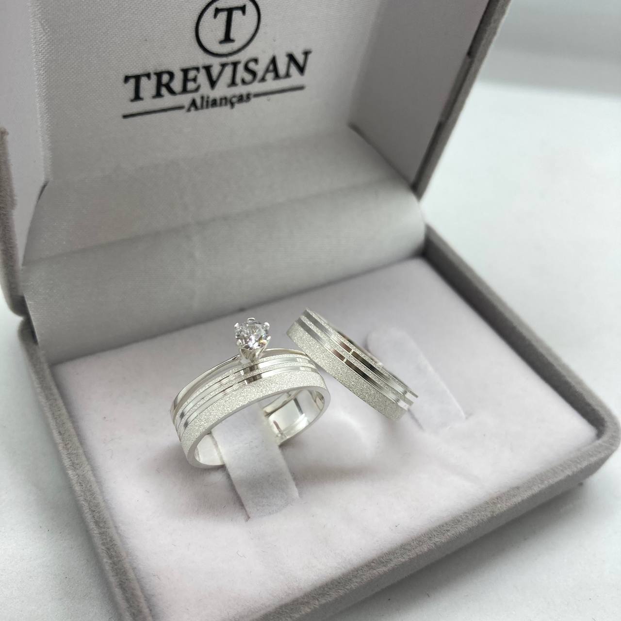 Par de Aliança Namoro em Prata 950 - Sweetheart Reta 5mm Diamantada + Anel Brinde