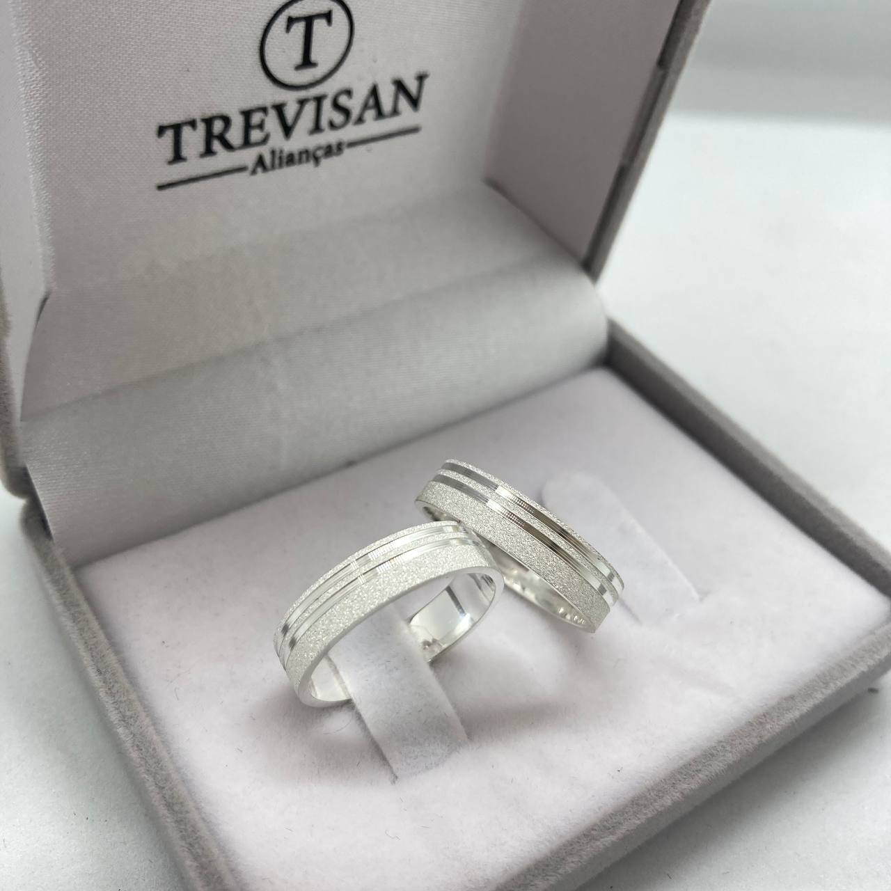 Par de Aliança Namoro em Prata 950 - Sweetheart Reta 5mm Diamantada + Anel Brinde