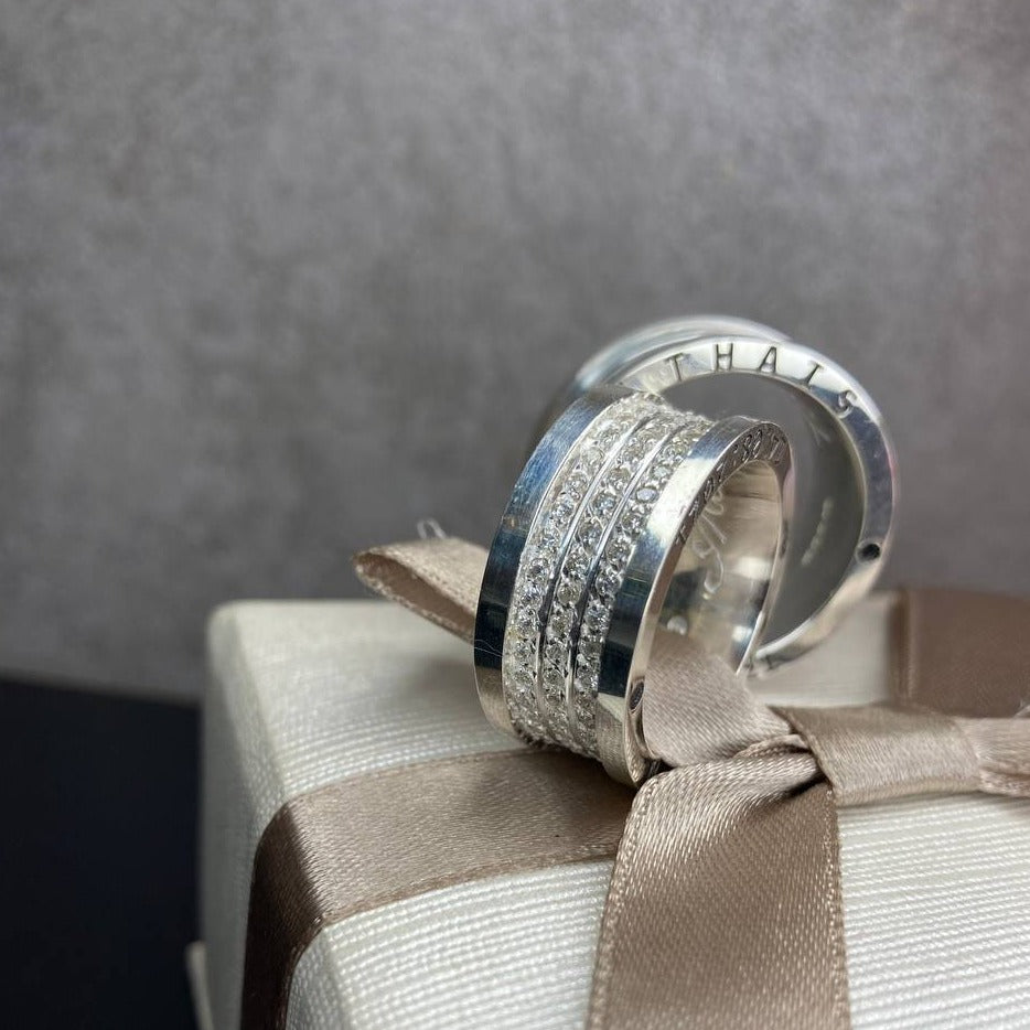 Par de Aliança Namoro em Prata 950 - Love Diamond 10mm Reta Polida + Anel Brinde