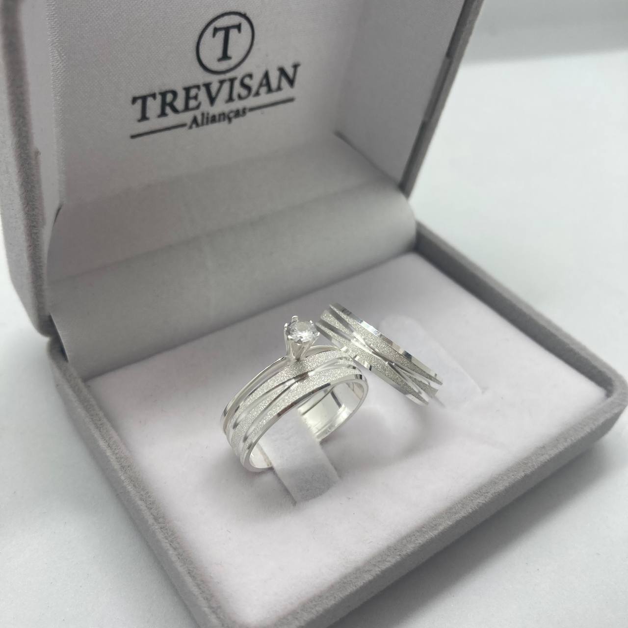 Par de Aliança Namoro em Prata 950 - Chu Chanfrada 5mm Diamantada + Anel Brinde