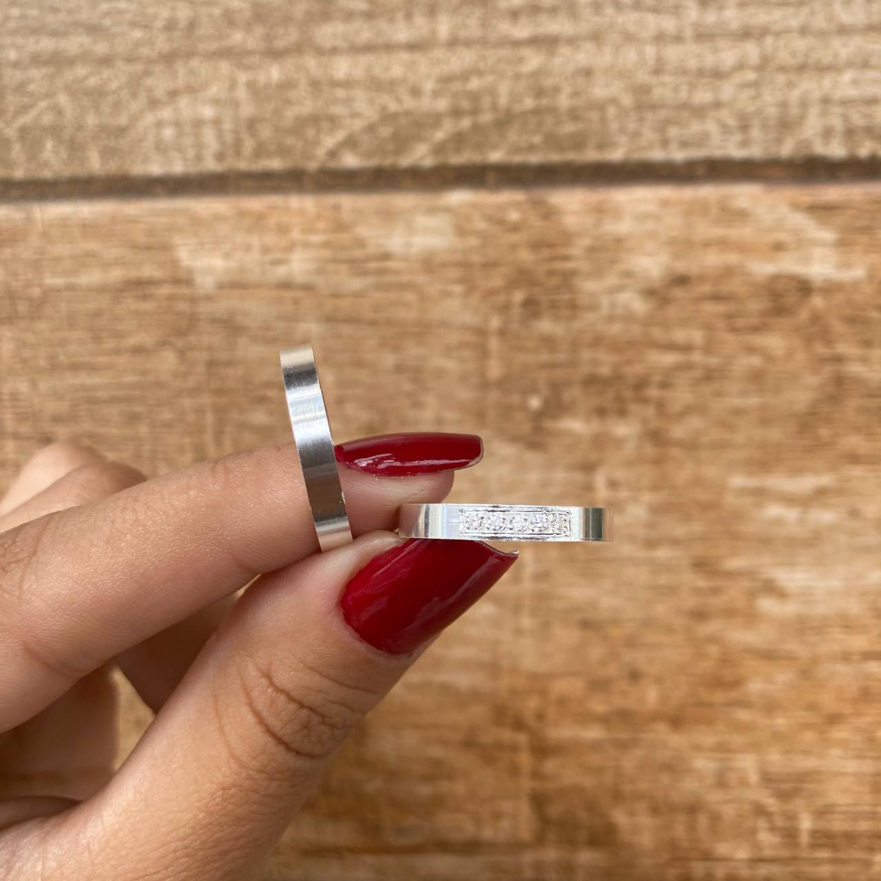 Par de Aliança Namoro em Prata 950 - Charm Reta 3mm Polida + Anel Brinde