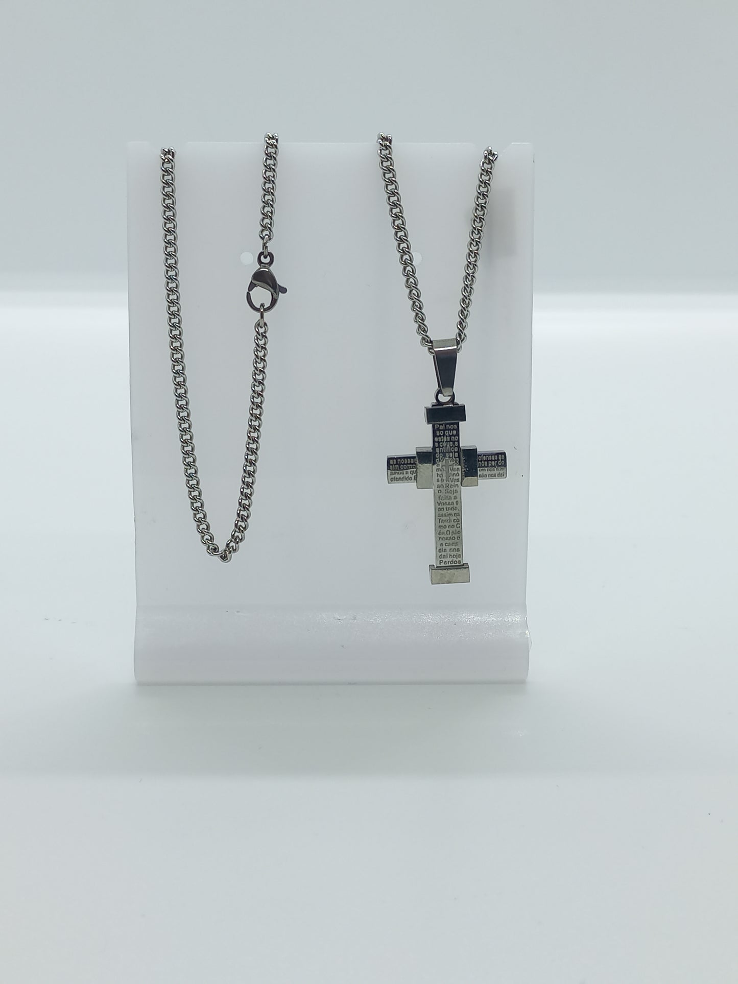 Colar Aço Premium Cruz Pai Nosso