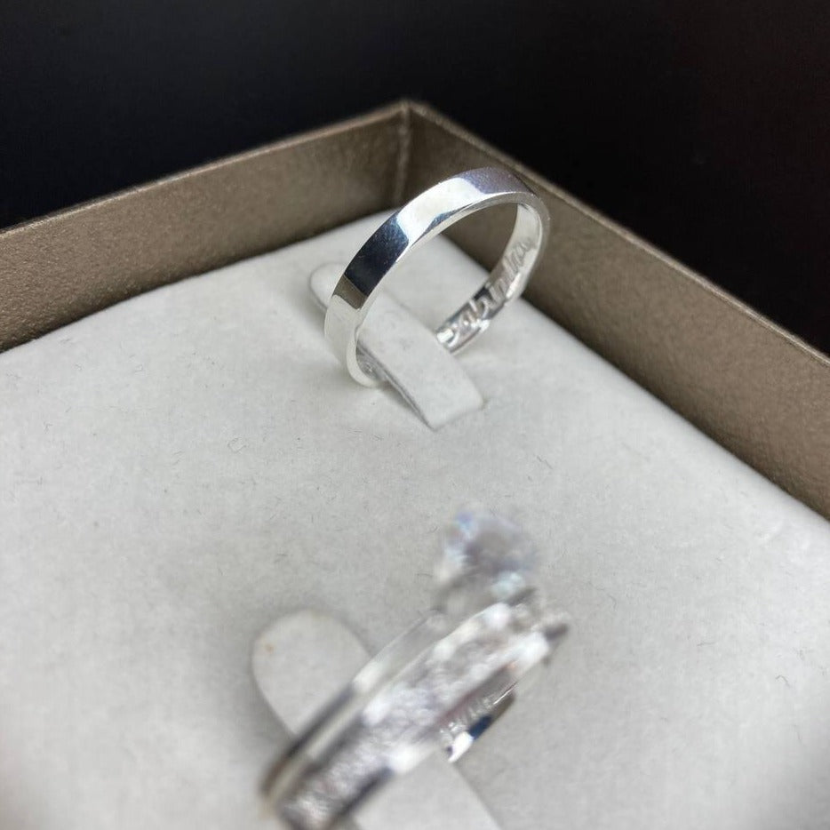 Par de Aliança Namoro em Prata 950 - Romance 3mm Reta Polida + Anel Brinde