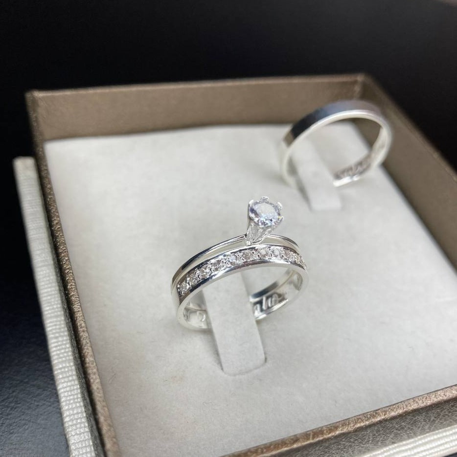 Par de Aliança Namoro em Prata 950 - Romance 3mm Reta Polida + Anel Brinde