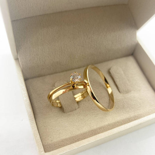 Par de Aliança Noivado/Casamento Ouro 750/18k - Everything 2mm Meia Cana Polida + Anel Brinde