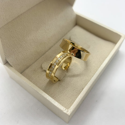 Par de Aliança Noivado/Casamento Ouro 750/18k - Lovely Côncava 5mm Polida+ Anel Brinde