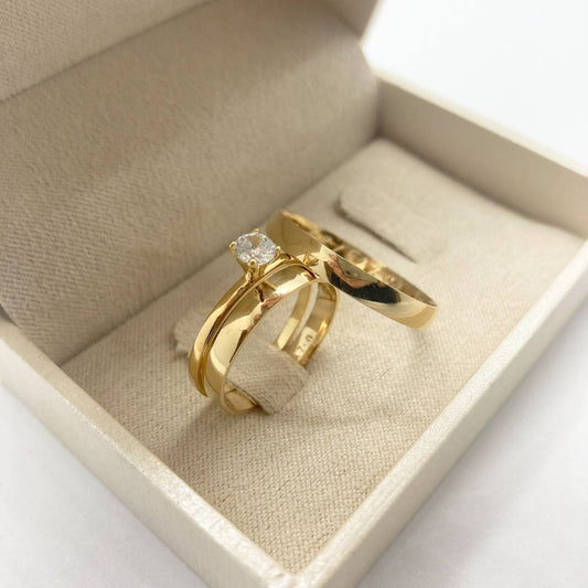 Par de Aliança Noivado/Casamento Ouro 750/18k - Desire 3mm Meia Cana Polida + Anel Brinde