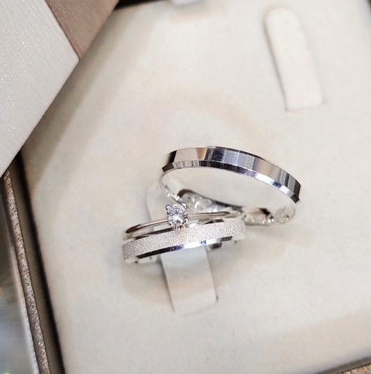 Par de Aliança Namoro em Prata 950 - Tutto 3mm Chanfrada Diamantada/Polida + Anel Brinde