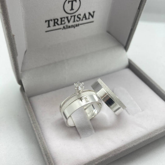 Par de Aliança Namoro em Prata 950 - Treasure Reta 6mm Polida + Anel Brinde