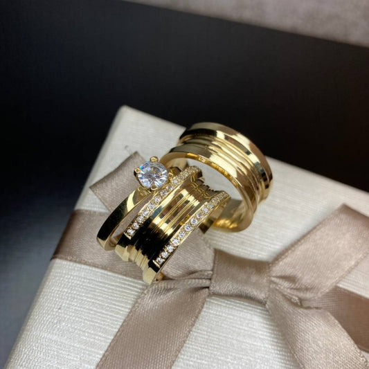 Par de Aliança Banhada - Amor Perfeito Banhada 10mm Reta Polida + Anel Brinde