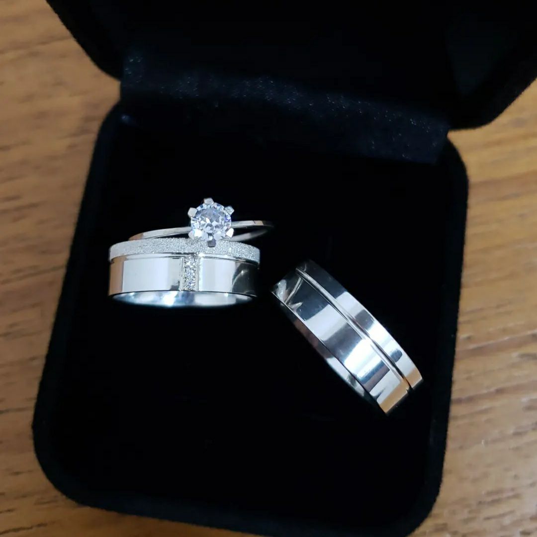 Par de Aliança Namoro em Prata 950 - Botão Silver 6mm Reta Polida + Anel Brinde