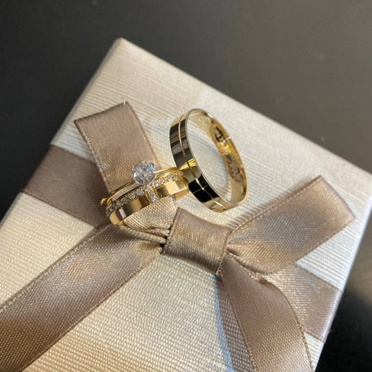 Par de Aliança Noivado/Casamento Ouro 750/18k - Florença 4mm Reta Polida + Anel Brinde