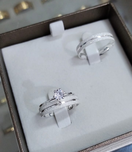 Par de Aliança Namoro em Prata 950 - Guardare Reta 4mm Diamantada + Anel Brinde