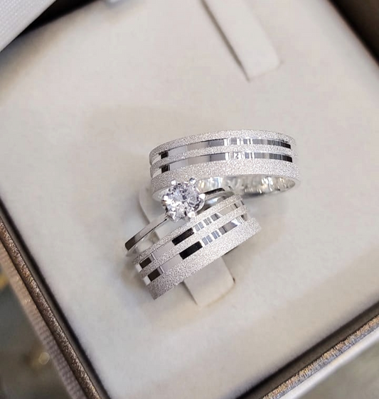 Par de Aliança Namoro em Prata 950 - Piacere 6mm Reta Diamantada + Anel Brinde