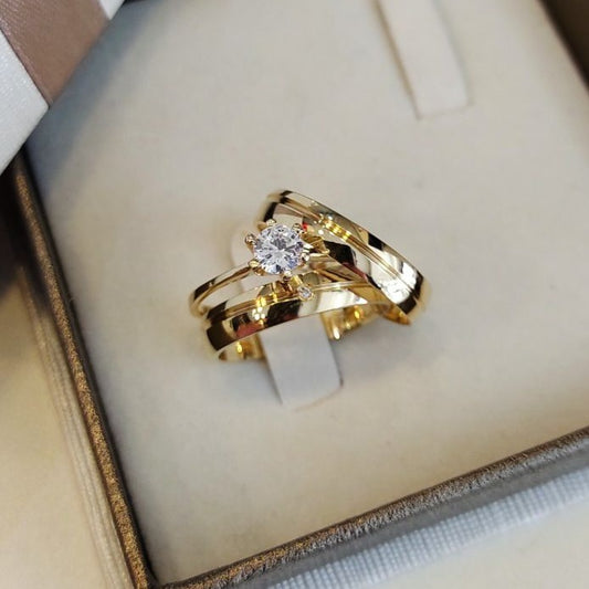 Par de Aliança Noivado/Casamento Ouro 750/18k - Aurora 4mm Meia Cana Polida + Anel Brinde