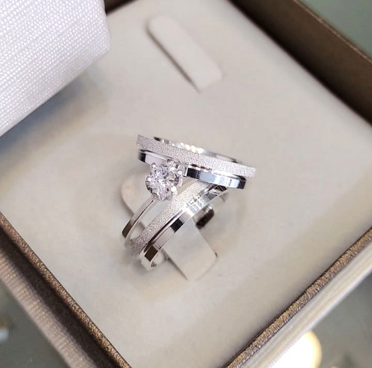 Par de Aliança Namoro em Prata 950 - Dritto 4mm Reta Diamantada/Polida + Anel Brinde