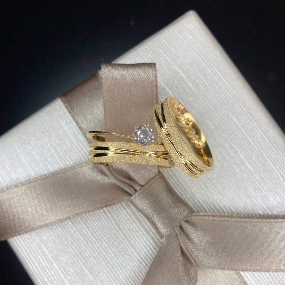 Par de Aliança Noivado/Casamento Ouro 750/18k - Chamomily 4mm Reta Diamantada + Anel Brinde