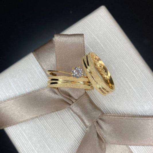 Par de Aliança Noivado/Casamento Ouro 750/18k - Chamomily 4mm Reta Diamantada + Anel Brinde