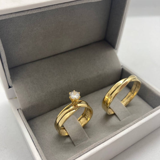 Par de Aliança Noivado/Casamento Ouro 750/18k - Tangled 5mm Polida + Anel Brinde