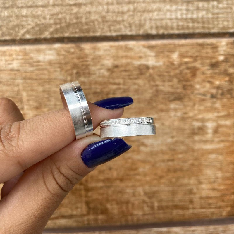 Par de Aliança Namoro em Prata 950 - Diana 6mm Reta Acetinada + Anel Brinde