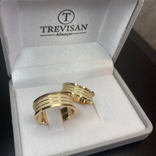 Par de Aliança Noivado/Casamento Ouro 750/18k- Infinite Love 6mm Reta Diamantada + Anel Brinde