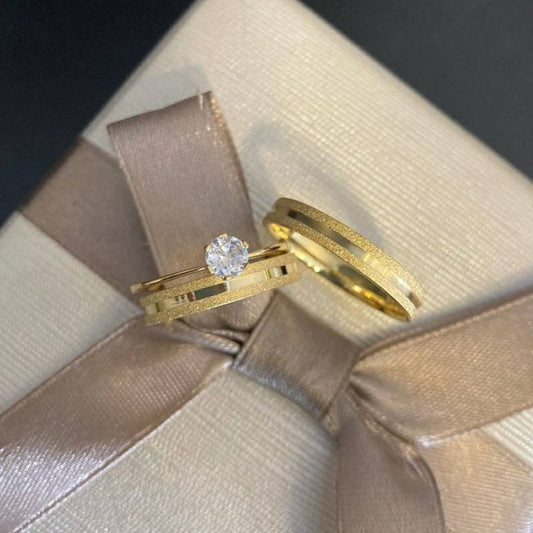 Par de Aliança Banhada - Moreia 3mm Reta Diamantada + Anel Brinde