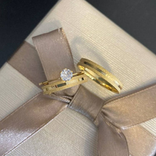Par de Aliança Noivado/Casamento Ouro 750/18k - Moreia 3mm Reta Diamantada + Anel Brinde