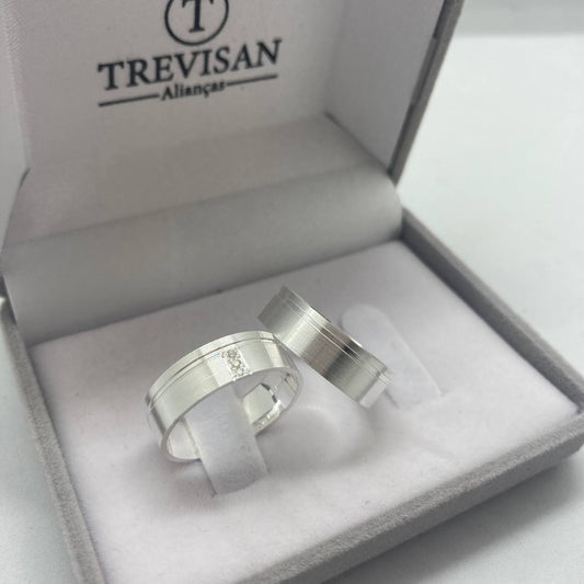 Par de Aliança Namoro em Prata 950 - Mon Trésor Reta 6mm Acetinada + Anel Brinde
