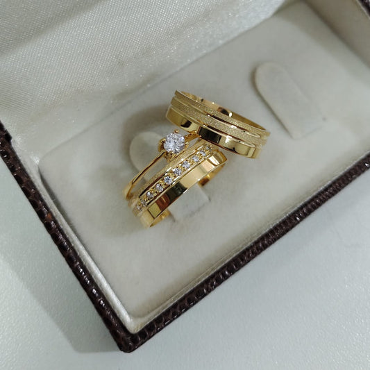 Par de Aliança Noivado/Casamento Ouro 750/18k - Sposami 6mm Reta Polida + Anel Brinde