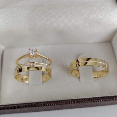 Par de Aliança Noivado/Casamento Ouro 750/18k - Carambola 4mm Reta Polida + Anel Brinde