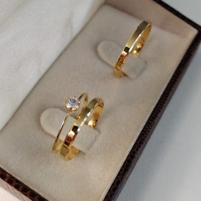 Par de Aliança Noivado/Casamento Ouro 750/18k - We Chanfrada 2mm Polida + Anel Brinde
