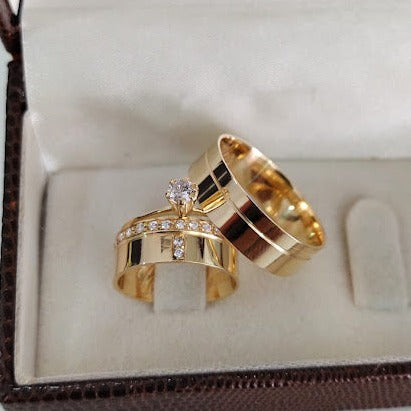 Par de Aliança Noivado/Casamento Ouro 750/18k - Infinity Reta 7mm Polida + Anel Brinde